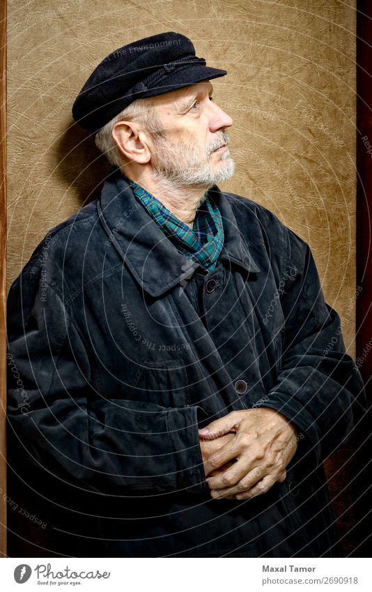 Portrait of a Man with Beard and a Cap Face Ocean Homosexual Adults Jacket Coat Leather Scarf Strong Black White attractive bad bad boy bandit cap Captain