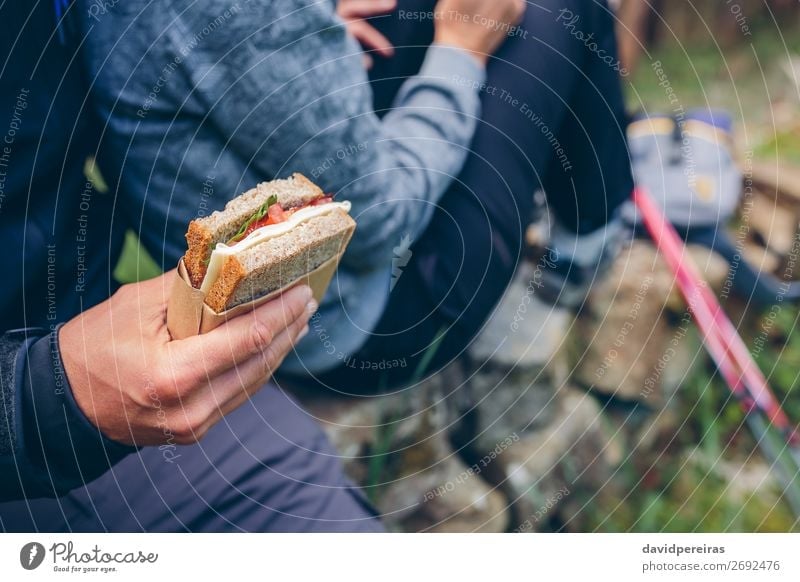Sandwich that a couple is going to eat doing trekking Cheese Eating Lifestyle Leisure and hobbies Vacation & Travel Adventure Mountain Hiking Sports Climbing