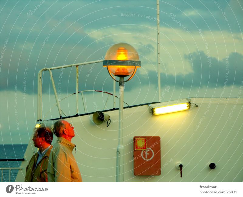 panoramic view Man Sunset Lamp Extinguisher Watercraft Ferry Finland Evening Dusk Sweden Perspective