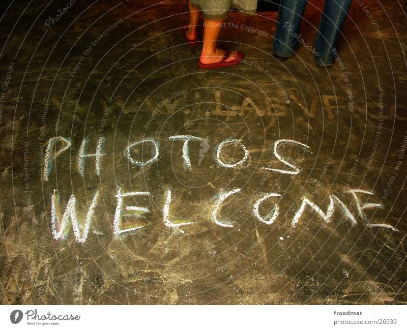 PHOTOS WELCOME Dirty Photography Welcome Invitation Demand Scribbles Art Media Chalk Floor covering tacheles Characters