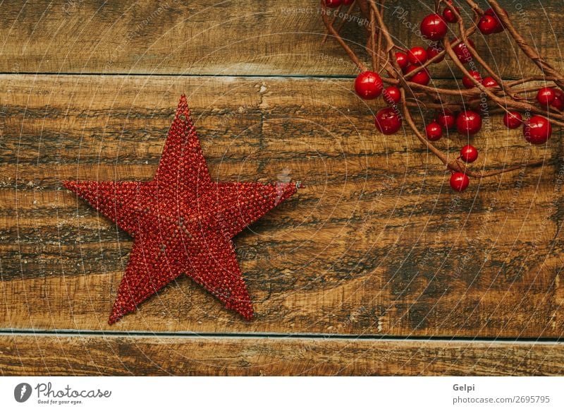 Red Christmas star with branch of berries Fruit Design Joy Happy Beautiful Winter Decoration Feasts & Celebrations Christmas & Advent Ornament Sphere Glittering