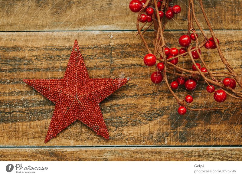 Red Christmas star with branch of berries Fruit Design Joy Happy Beautiful Winter Decoration Feasts & Celebrations Christmas & Advent Ornament Sphere Glittering