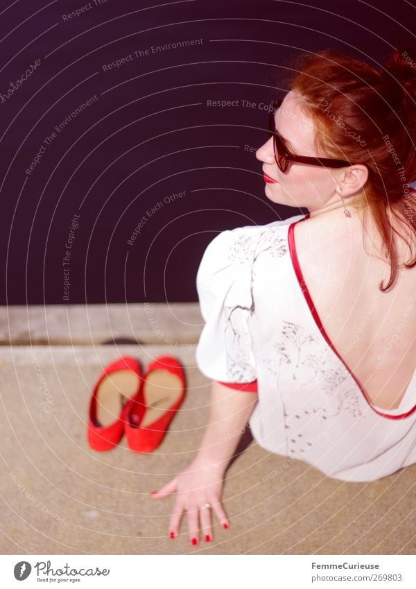 A girl and her red ballerinas. Lifestyle Elegant Style Beautiful Vacation & Travel Trip Far-off places Summer Summer vacation Sun Sunbathing Feminine
