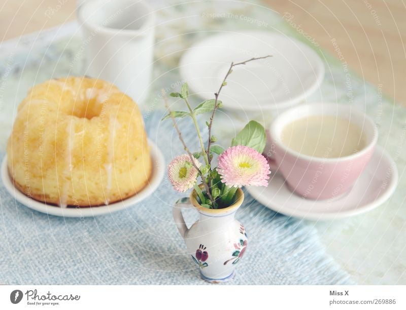 Mother's Day Food Dough Baked goods Cake Nutrition Breakfast To have a coffee Beverage Hot drink Coffee Crockery Plate Cup Flower Delicious Sweet Flower vase