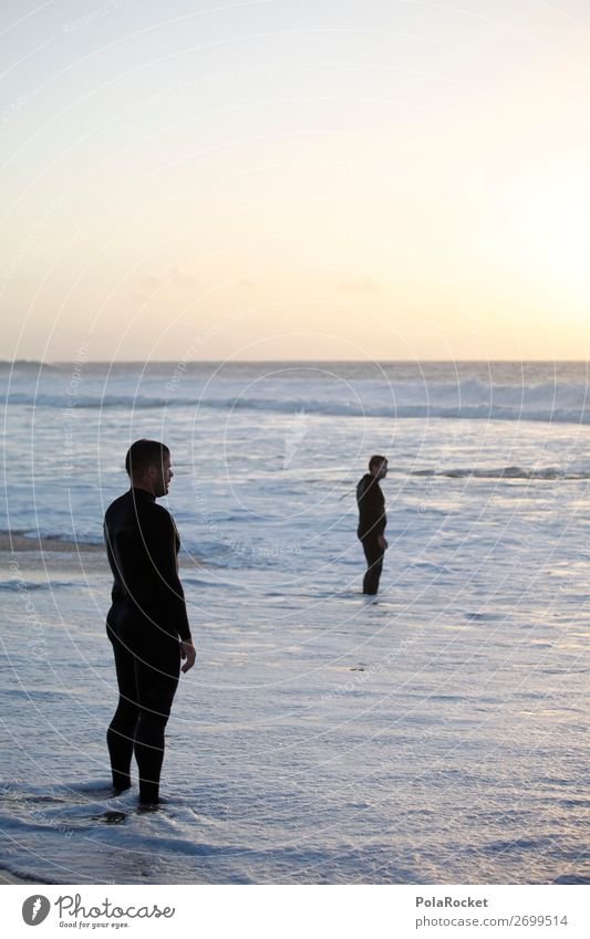 #AS# Two Dudes Masculine Young man Youth (Young adults) 2 Human being Happiness Contentment Joie de vivre (Vitality) Beach Sunset Ocean Water Wetsuit To enjoy