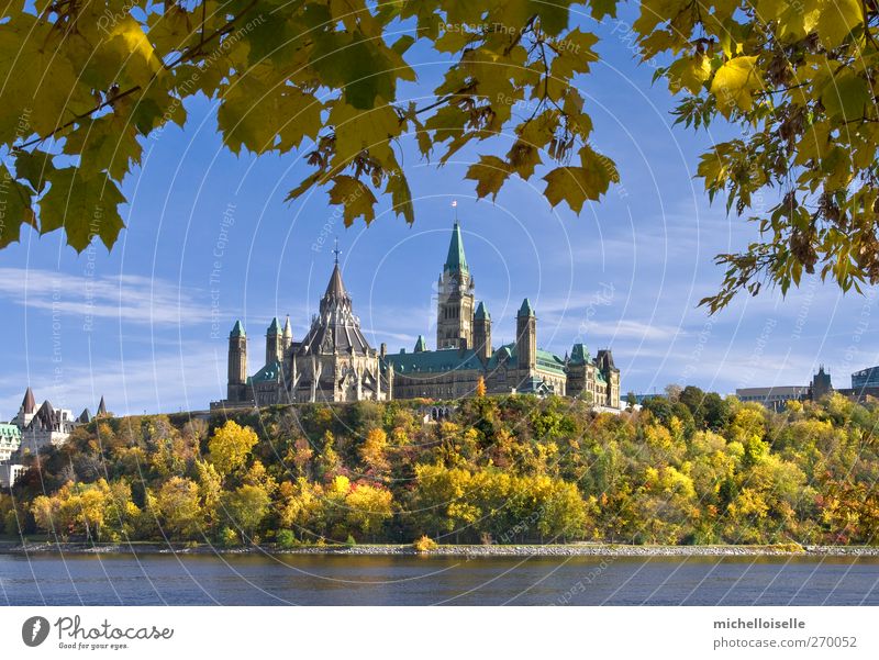 Parliament in Fall Tourism House (Residential Structure) Clock Workplace Library Landscape Sky Clouds Autumn Tree Leaf Hill River bank Town Castle Architecture