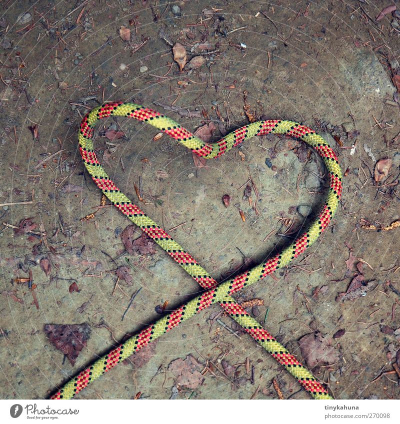Rope creates love Climbing rope Earth Plastic Heart Simple Kitsch Brown Green Red Spring fever Love Infatuation Romance Ease Colour photo Exterior shot Detail
