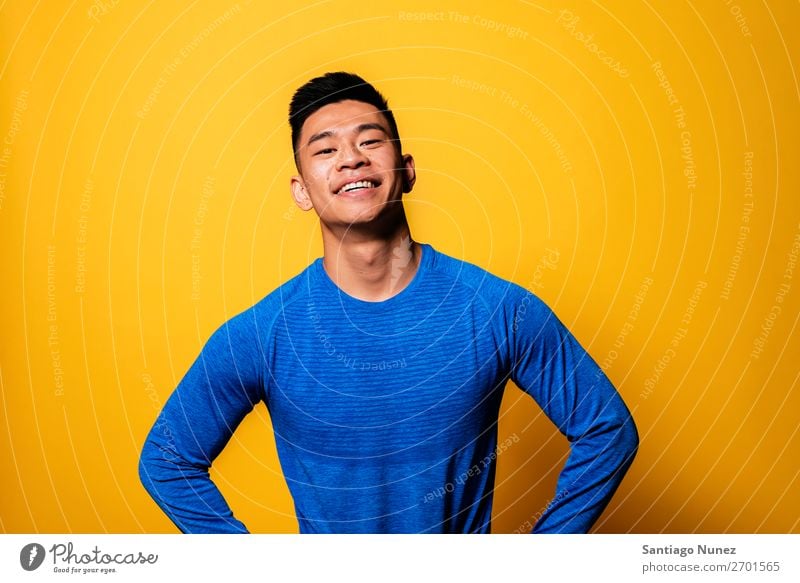 Portrait of young asian boy with sportswear. Man Youth (Young adults) Chinese Japanese Portrait photograph Athlete Sportswear handsome Athletic Strong Smiling