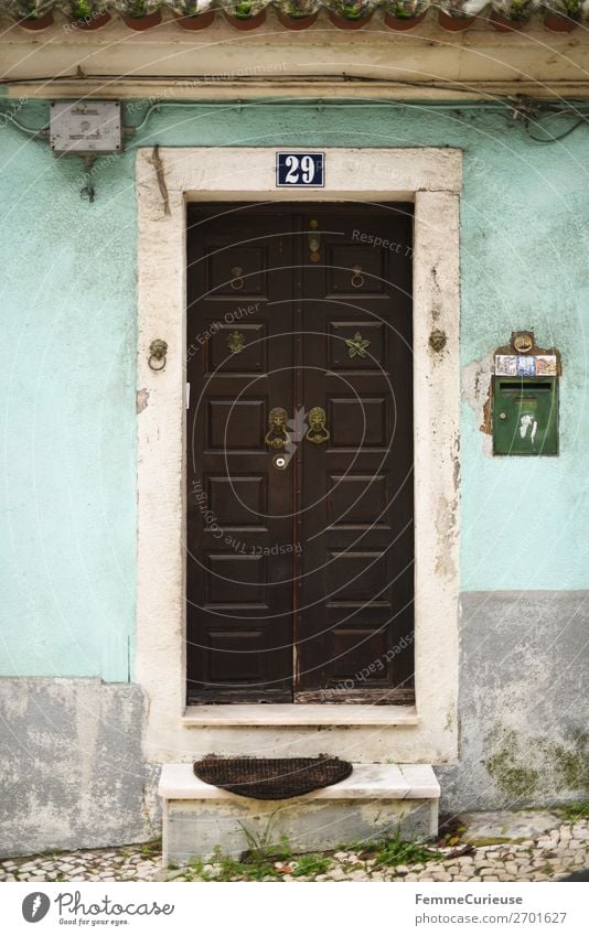 Door in Portugal House (Residential Structure) Vacation & Travel Living or residing Travel photography Facade Multicoloured Turquoise Colour photo Exterior shot