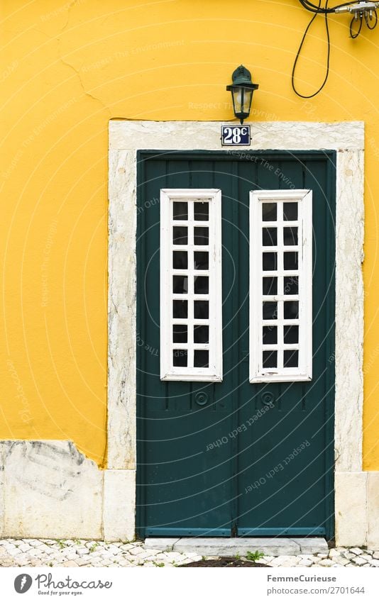 Door in Portugal House (Residential Structure) Vacation & Travel Living or residing Multicoloured Yellow Green White Facade Colour photo Exterior shot