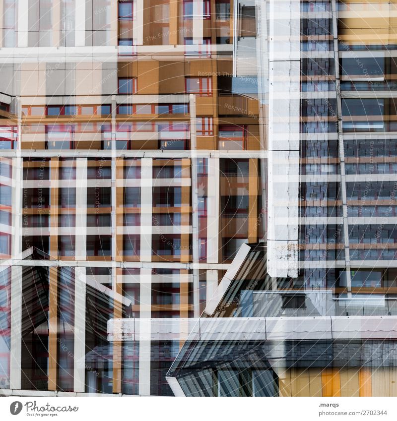 Chaotic construction Architecture Double exposure Chaos Apartment house dwell Abstract Facade Window Building Exceptional Line Design Structures and shapes