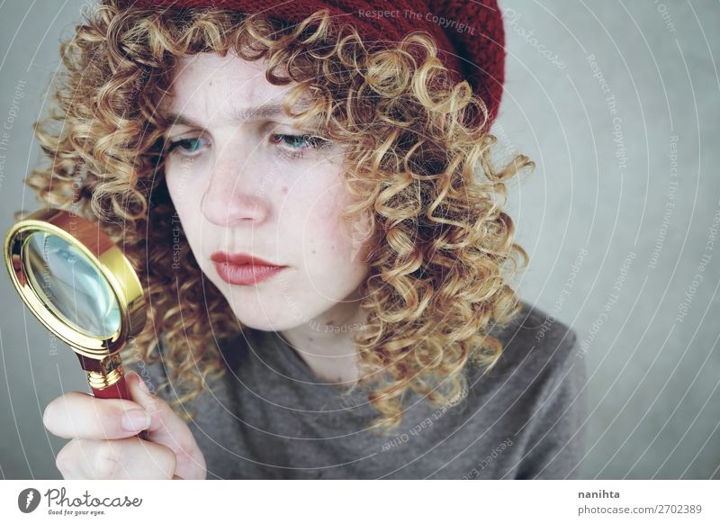 portrait of a young woman holding a magnifying glass Style Beautiful Face Human being Feminine Young woman Youth (Young adults) Woman Adults 1 18 - 30 years
