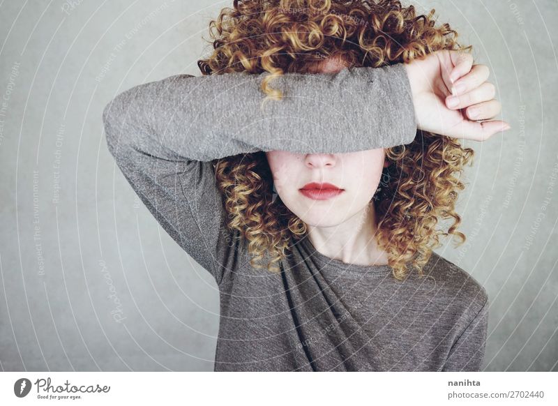 young woman covers her face with her arm Style Beautiful Face Human being Feminine Woman Adults 1 18 - 30 years Youth (Young adults) Fashion Blonde Cool (slang)