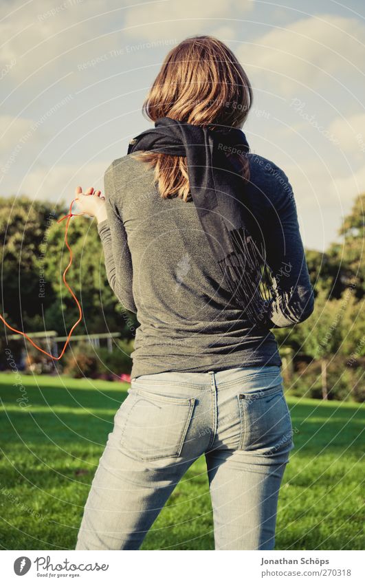 young woman rear view in park Lifestyle Style Contentment Relaxation Leisure and hobbies Human being Feminine Young woman Youth (Young adults) Back Bottom 1