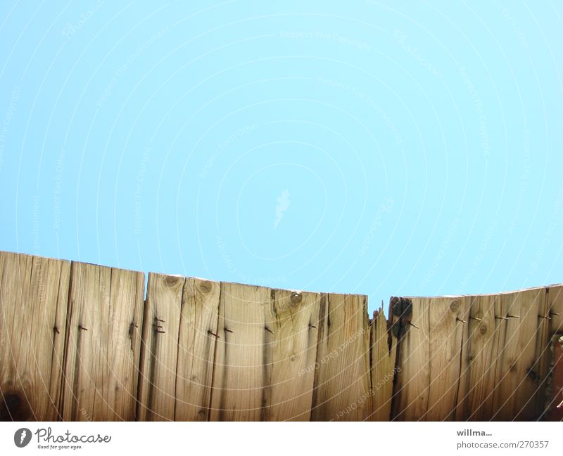 Board fence with nails and lots of text space Fence Wooden fence Protection Screening Broken Brittle Safety Copy Space Neutral Background Cloudless sky Freedom