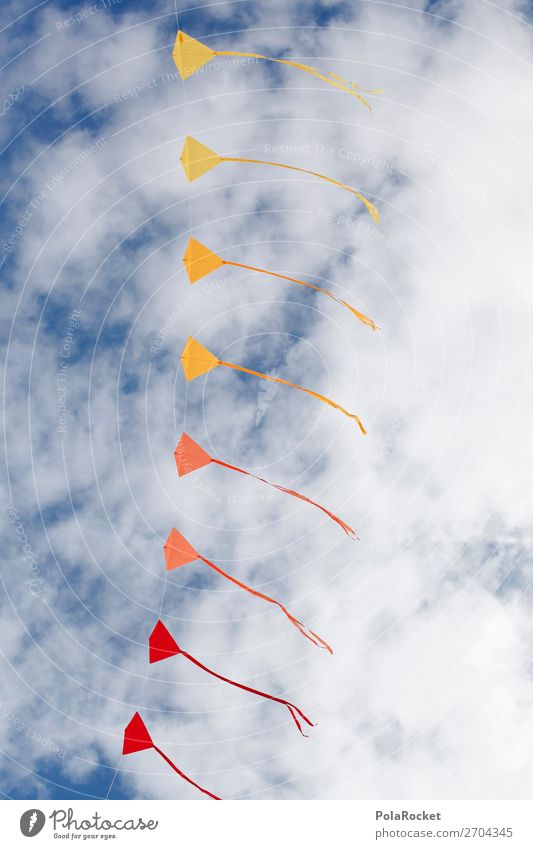 #AS# bright sky Playing Happy Dragon Multicoloured Flag Hang gliding Wind chime Creativity Flying Clouds Orange Yellow Red Color gradient Colour photo