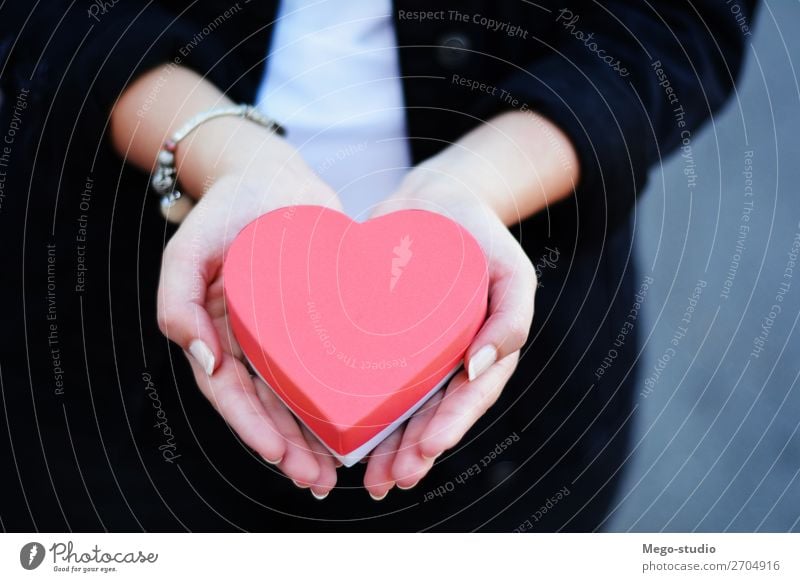 Female hands holding heart shaped gift box. Happy Beautiful Feasts & Celebrations Valentine's Day Christmas & Advent Birthday Human being Woman Adults Man Hand