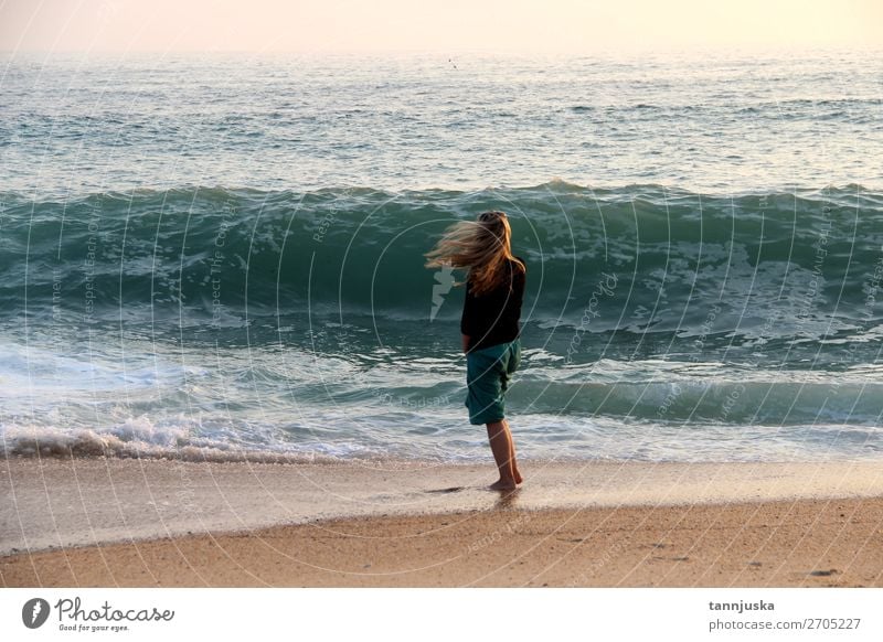 Young woman and Atlantic Ocean Lifestyle Vacation & Travel Tourism Adventure Far-off places Freedom Summer Summer vacation Beach Waves Human being Feminine