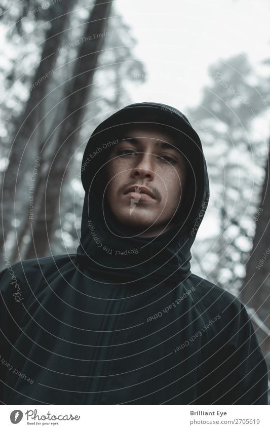 winter portrait Lifestyle Winter Human being Masculine Young man Youth (Young adults) 1 13 - 18 years Nature Forest Fashion Hooded (clothing) Looking Authentic