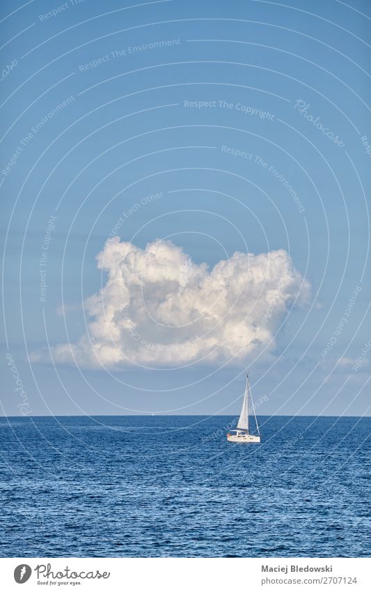 Lonely yacht on the horizon. Lifestyle Vacation & Travel Tourism Trip Adventure Far-off places Freedom Cruise Summer Summer vacation Ocean Sports Sailing Nature