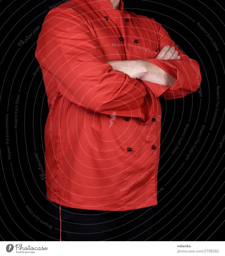 chef in red uniform and black pants Kitchen Restaurant Work and employment Profession Human being Man Adults Hand 1 30 - 45 years Clothing Shirt Suit Jacket