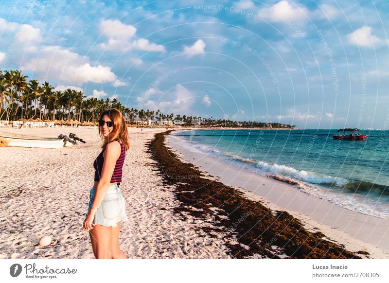 Girl at Bavaro Beaches in Punta Cana, Dominican Republic Happy Vacation & Travel Tourism Summer Ocean Island Woman Adults Environment Nature Sand Coast Blonde