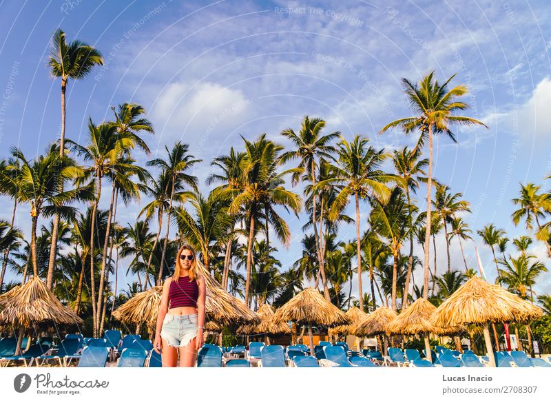 Girl at Bavaro Beaches in Punta Cana, Dominican Republic Happy Relaxation Spa Vacation & Travel Tourism Summer Ocean Island Woman Adults Environment Nature Sand