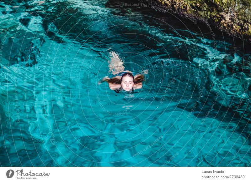 Girl at Hoyo Azul in Punta Cana, Dominican Republic Happy Vacation & Travel Tourism Summer Island Human being Feminine Young woman Youth (Young adults) Woman