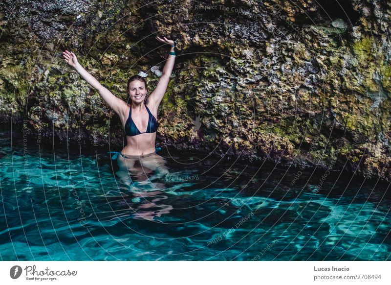 Girl at Hoyo Azul in Punta Cana, Dominican Republic Happy Vacation & Travel Tourism Summer Island Feminine Young woman Youth (Young adults) Woman Adults Blonde