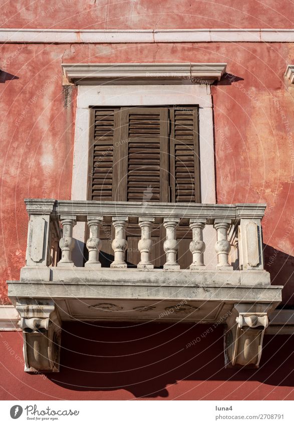 empty balcony Calm Tourism House (Residential Structure) Town Downtown Old town Manmade structures Building Architecture Facade Balcony Historic Closed Shutter