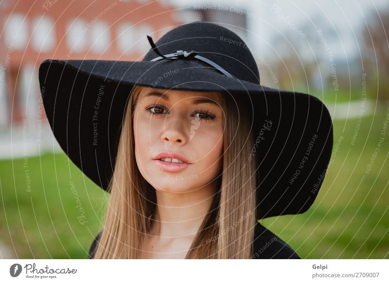 Pretty girl wearing hat Lifestyle Style Joy Happy Beautiful Face Make-up Human being Woman Adults Nature Park Street Fashion Clothing Hat Blonde Eroticism Cute