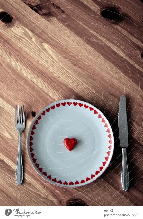 Not from bread alone Crockery Plate Cutlery Knives Fork Style Wood Steel Sign Think To enjoy Wait Simple Retro Round Brown White Hospitality Hope Heart Love