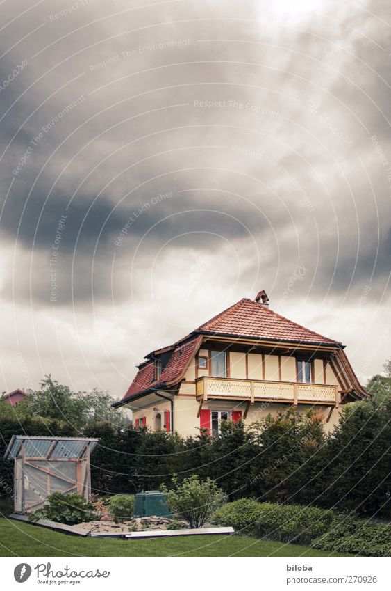 home Storm clouds Summer Weather Garden Village House (Residential Structure) Detached house Moody Happy Optimism Threat Financial Crisis Colour photo