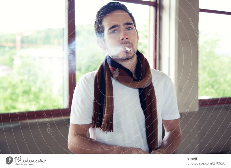 xy Masculine Young man Youth (Young adults) 1 Human being 18 - 30 years Adults Fashion T-shirt Scarf Beautiful Smoking Colour photo Interior shot Day