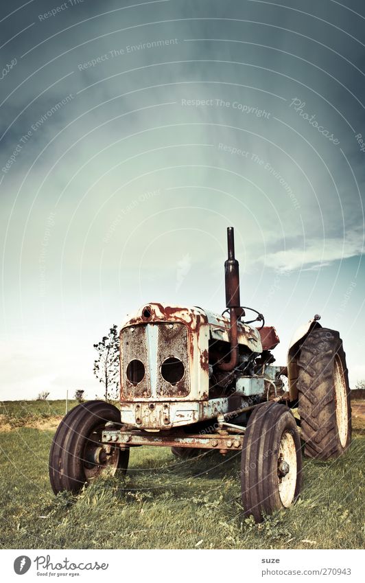 Dregga flag Agriculture Forestry Machinery Environment Nature Sky Beautiful weather Meadow Vehicle Tractor Vintage car Rust Old Dirty Broken Transience