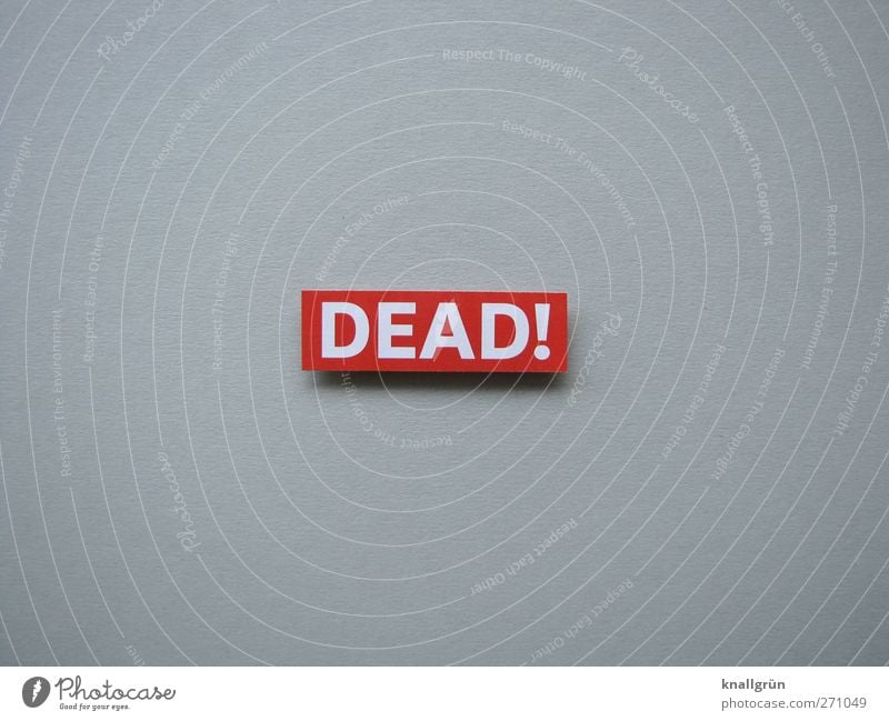 DEAD! Sign Characters Signs and labeling Communicate Threat Sharp-edged Gray Red White Emotions Moody Sadness Concern Grief Death Fear End Apocalyptic sentiment