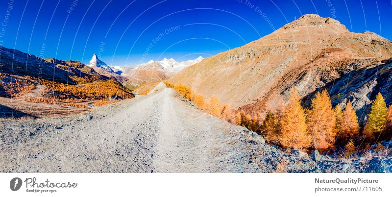 Panorama- Road in the mountain with a view to Unterrothorn / Zermatt hiking road mountain road swiss outdoor high rock alpine stunning adventure famous ice