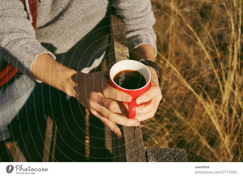 One people holding a cup of coffee or soluble cereals Nutrition Breakfast Organic produce Beverage Hot drink Hot Chocolate Coffee Tea Cup Lifestyle Health care