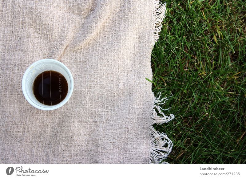 Cola picnic. Beverage Mug Grass Drinking Delicious Sweet Green Pink Black White Colour photo Exterior shot Deserted Day