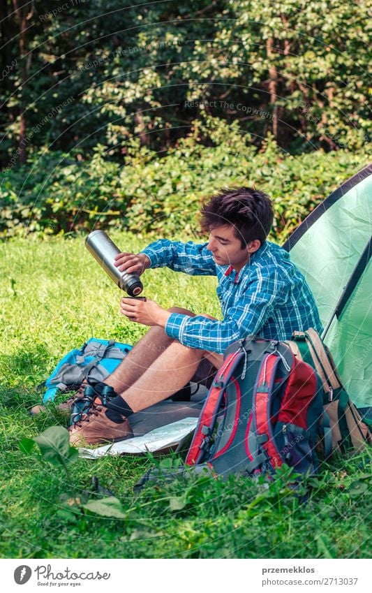 Spending a vacation on camping Lifestyle Relaxation Vacation & Travel Tourism Trip Adventure Camping Summer vacation Young man Youth (Young adults) Man Adults 1