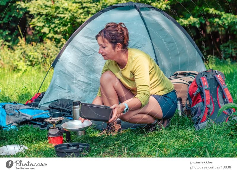 Spending a vacation on camping Lifestyle Relaxation Vacation & Travel Tourism Trip Adventure Camping Summer vacation Woman Adults 1 Human being 30 - 45 years