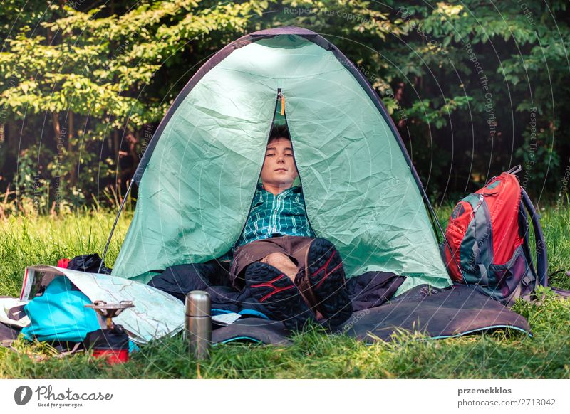 Spending a vacation on camping Lifestyle Relaxation Vacation & Travel Tourism Trip Camping Summer vacation Young man Youth (Young adults) Man Adults 1