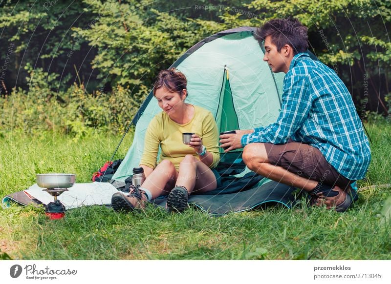 Spending a vacation on camping Lifestyle Relaxation Vacation & Travel Tourism Adventure Camping Woman Adults Man 2 Human being 13 - 18 years