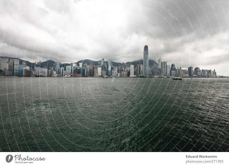 Hong Kong Iceland Water Sky Clouds Storm clouds Bad weather Ocean Town Capital city Port City Skyline Overpopulated House (Residential Structure) High-rise