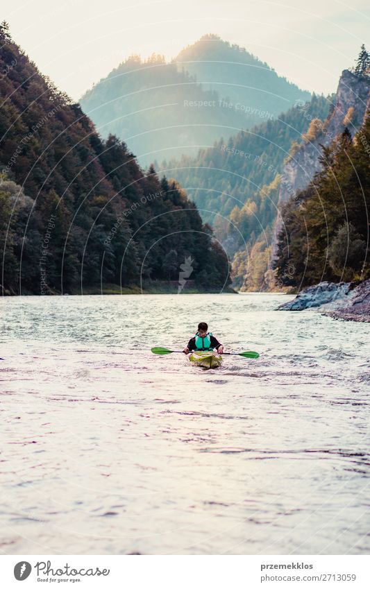 Young man kayaking on the Dunajec river Lifestyle Joy Relaxation Leisure and hobbies Vacation & Travel Tourism Trip Adventure Far-off places Summer