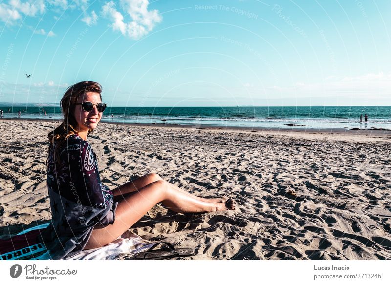Girl at Coronado Beach, San Diego Vacation & Travel Tourism Trip Adventure Freedom Summer Summer vacation Sun Sunbathing Ocean Waves Human being Feminine
