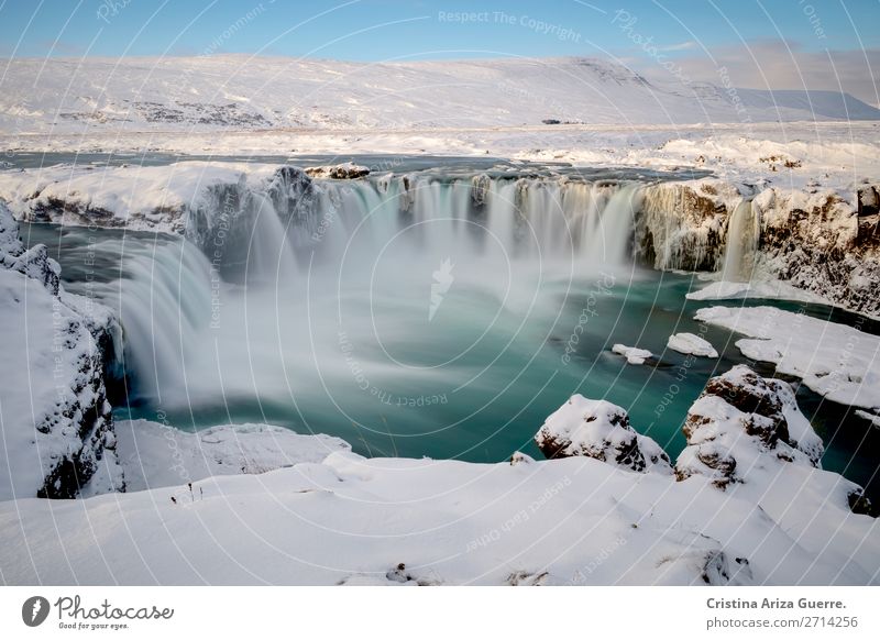 Godafoss waterfall in Iceland winter iceland godafoss long exposure snow landscape nature Water Waterfall Exterior shot Tourism Day Vacation & Travel