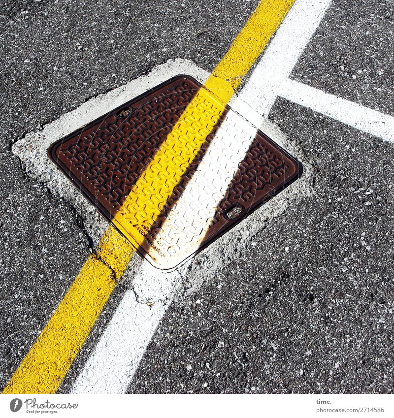 street art | on the road again Construction site Street Asphalt Tar Gully Dye Line Stripe Safety Protection Relationship Design Discover Resolve Expectation