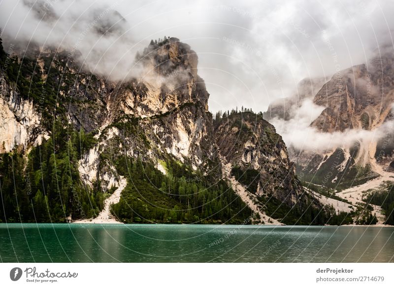 Braies Lake with clouds in the Dolomites IV Tourism Structures and shapes Copy Space bottom Vacation & Travel Light Copy Space right Shadow Contrast