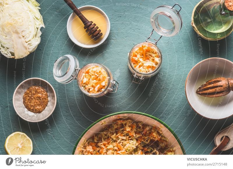 Cabbage salad in glasses with ingredients Food Vegetable Lettuce Salad Nutrition Lunch Organic produce Vegetarian diet Diet Bowl Glass Design Healthy Eating